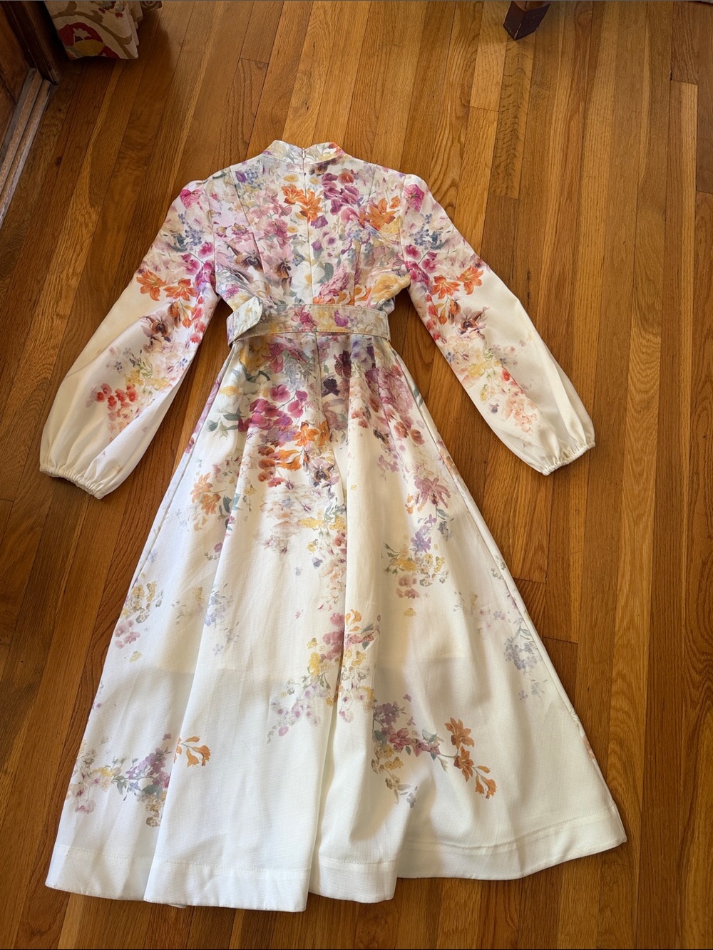 Benaar Anastasia long puff sleeve Floral Belted Maxi Dress - White Multi Size XS - Picture 7 of 10